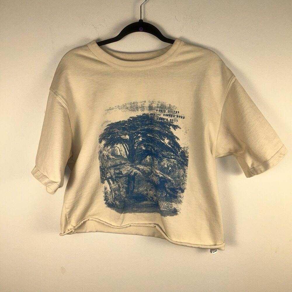 Reese Cooper Seed & Soil SS23 Crop Graphic Tee Beige Cotton Womens L Distressed